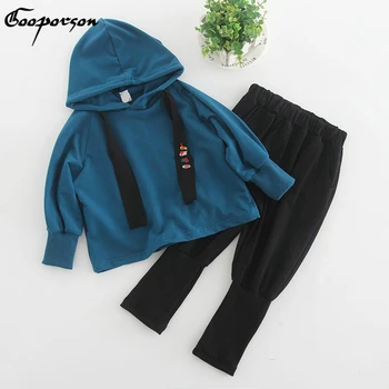 

Kids Tracksuit Long Sleeve Spring Girl's Sport Suit Children Clothes Set Cotton Solid Hooded Shirt with Pants 2 Pcs Clothing Set