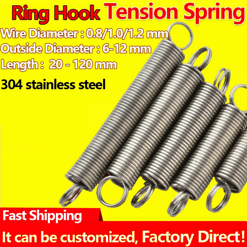 304 Stainless Steel Extension Coil Spring Wire Diameter 0.8 1.0 1.2mm
