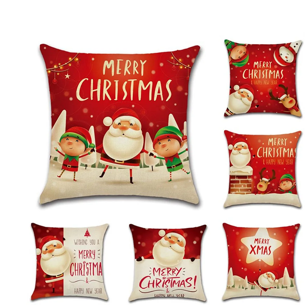 

Christmas Day Theme Cushion Covers Home Decor Pillows Santa Claus Sofa Linen Pillow Covers 45*45cm