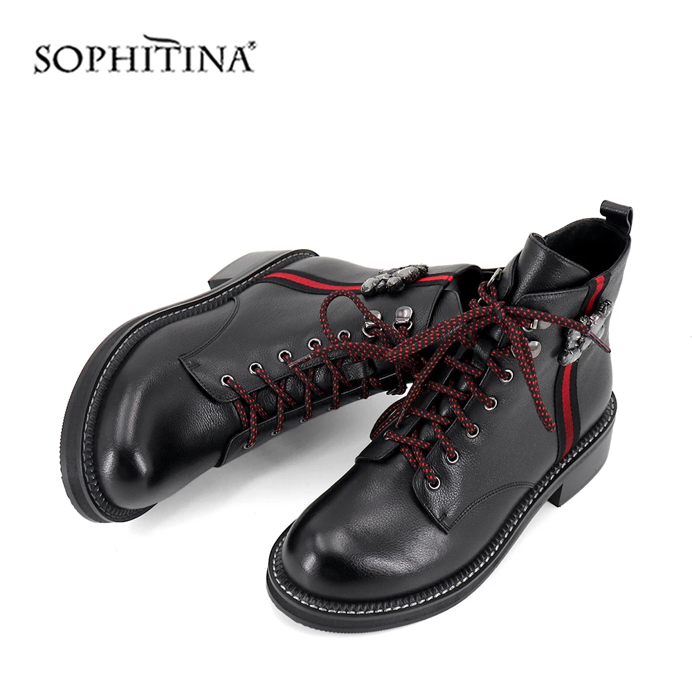 SOPHITINA/модные ботинки на шнуровке из высококачественной натуральной кожи; удобная обувь на квадратном каблуке с украшением в виде кристаллов; ботильоны; C415