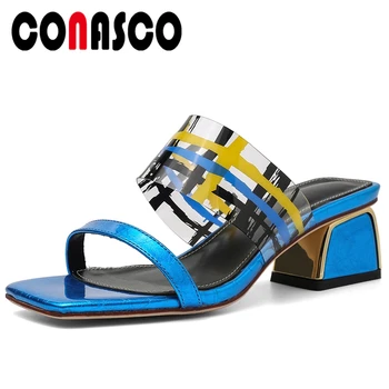 

CONASCO 2020 Summer New Arrival Fashion Concise Genuine Leather Women Sandals Slippers Pumps High Heels Patry Casual Shoes Woman
