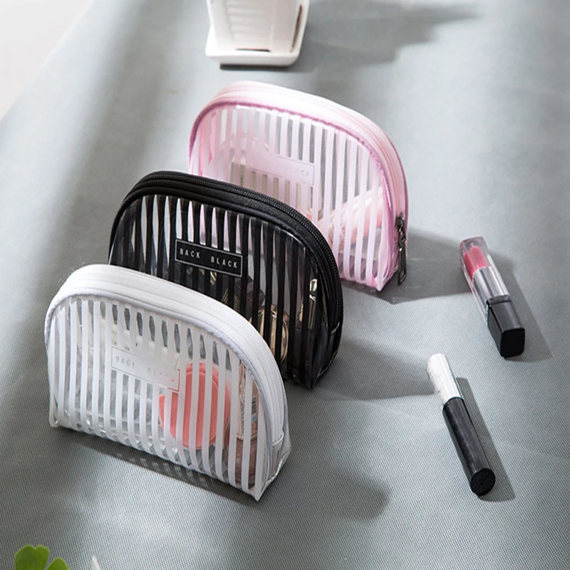 1 pc Transparent Striped PVC Cosmetic Bag Clear Women Makeup Bag Travel Toiletry Kit Zipper Toiletry Pouch 1 pc Transparent Striped PVC Cosmetic Bag Clear Women Makeup Bag Travel Toiletry Kit Zipper Toiletry Pouch