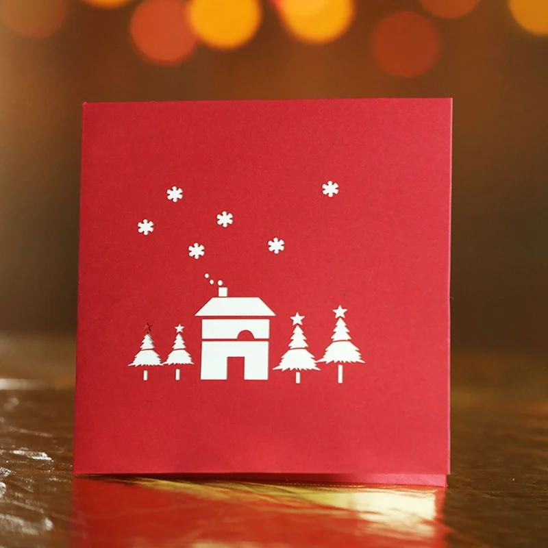 Merry Christmas Pop UP Cards with Envelope Stickers Laser Cut New Year Greeting Cards Gifts Card Handmade