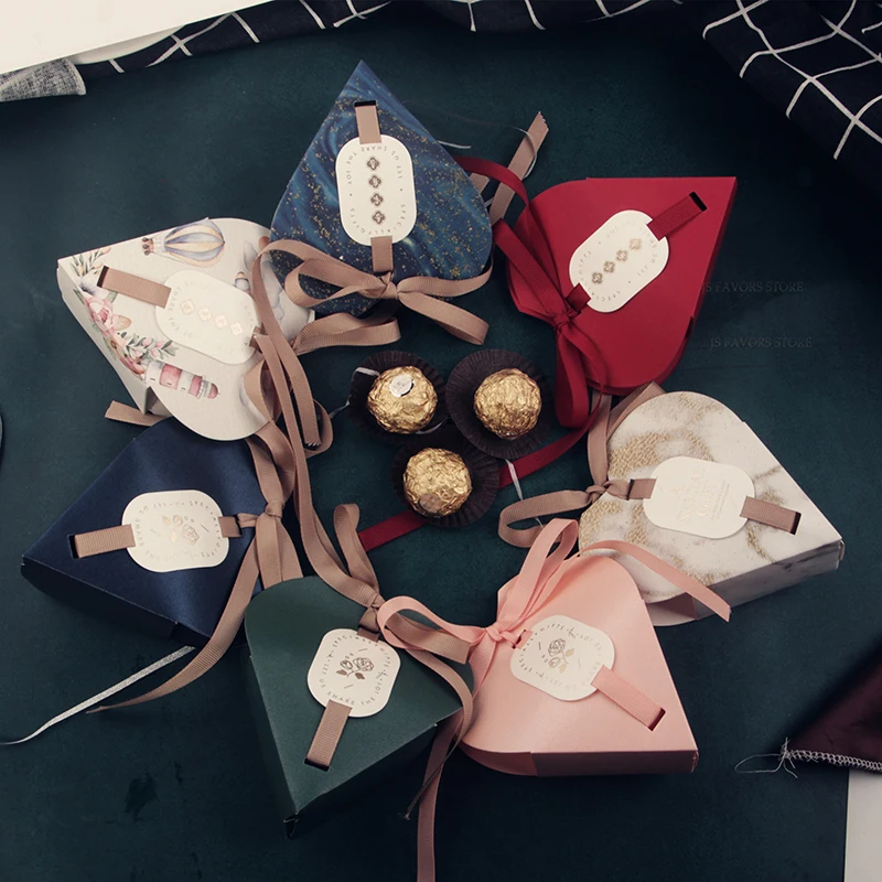 

Free Shipping 50pcs ribbon Wedding favor gifts heart shape luxury pink boxes baby shower a gift for guests candy chocolate box
