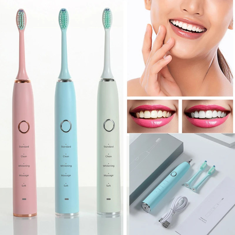 

Electric Toothbrush Powerful Ultrasonic Sonic USB Rechargeable With 2 Tooth Brush Adult Washable Whitening Relax Teeth Brush