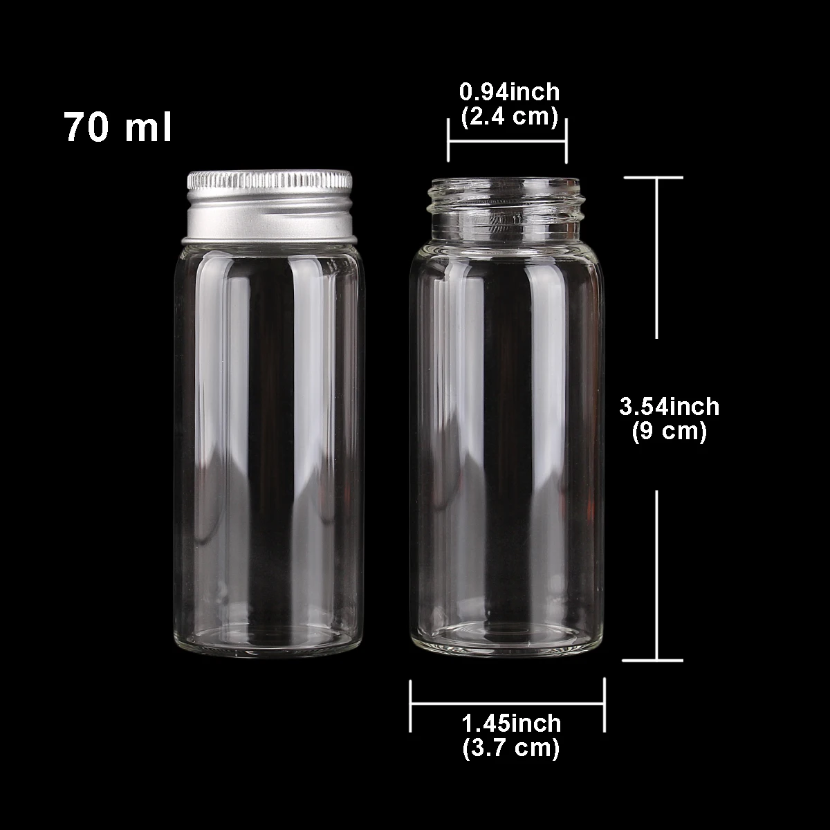 3pcs 70ml 37*90mm Storage Bottles with Aluminum Lids Candy Bottles Spice Jars Glass Bottles Pill Container Message Bottles 2