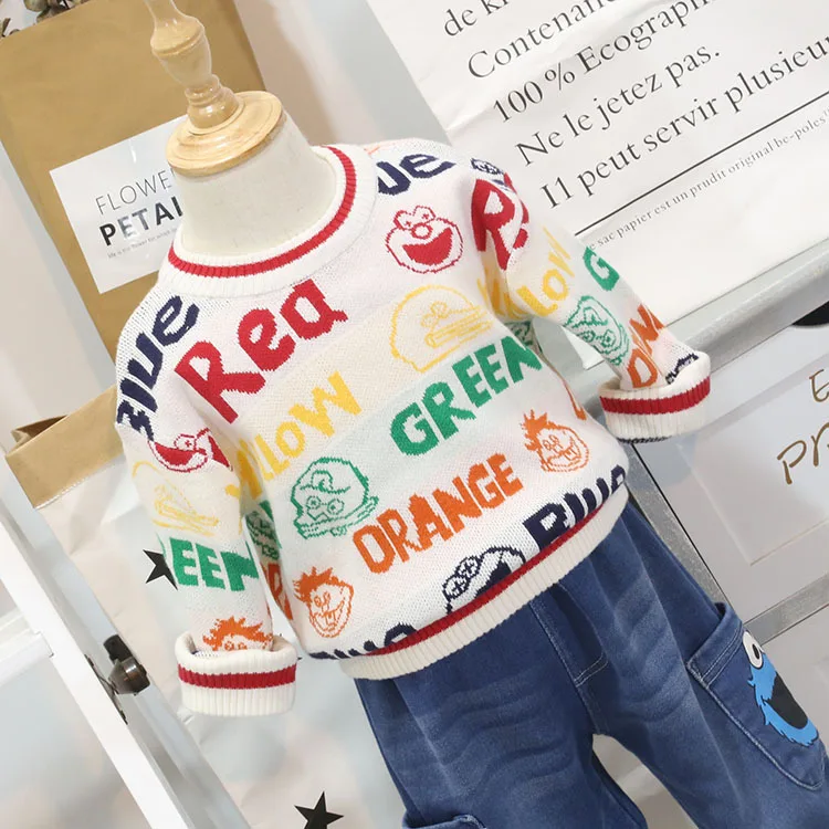 

Korean-style Kids' Sweater 19 Autumn New Style Sesame Street Jacquard BOY'S Knitted Sweater CHILDREN'S Sweater
