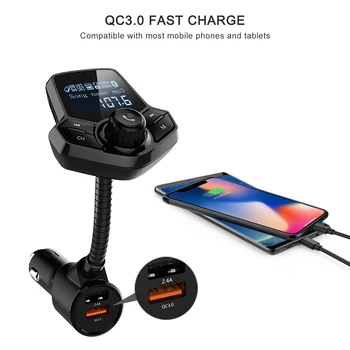 

Hot 2019 FM Transmitter Car BT FM Radio Adapter Big Screen Display MP3 WMA APEP FLAC Hand Free Calling Dual UBS Car Charger