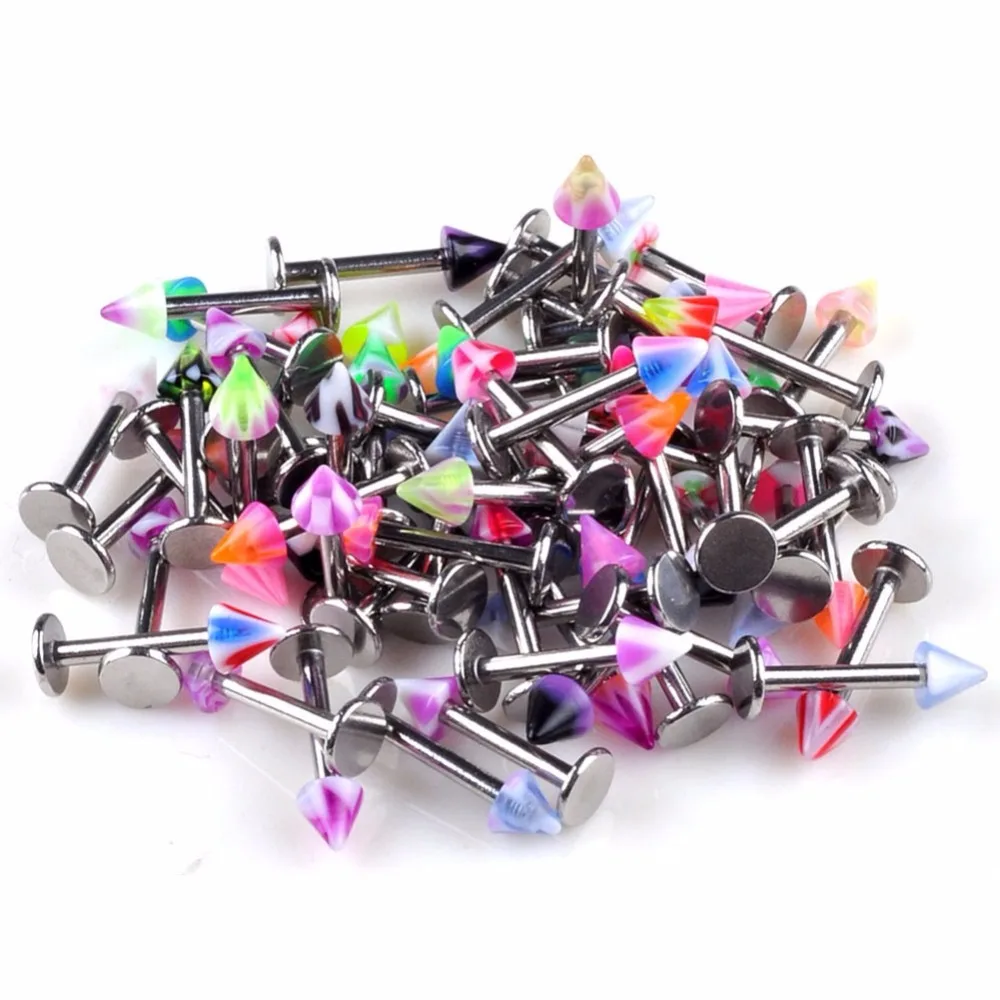 110pcs/Lots Mixed Acrylic Assorted Ball Tongue Nipple Bar Ring Barbell Piercing Tongue Stainless Steel Body Jewelry Wholesale