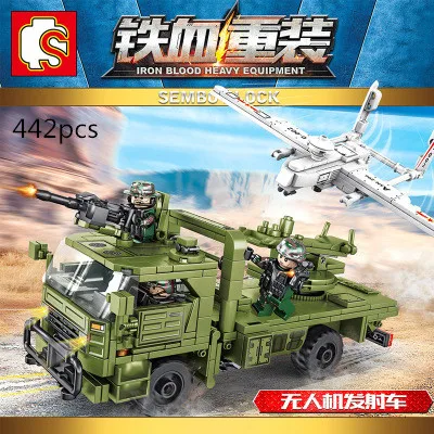 

SD105621 442PCS iron blood heavy equipment series UAV launch vehicle DIY Model Building Blocks Bricks Toys For Children Gift