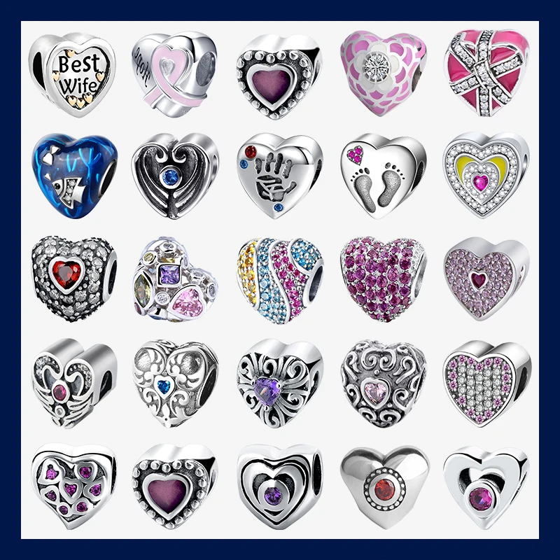 Love Beads 925 Sterling Silver Heart Shape Charms Fit Pandora Bracelet Jewelry for Gift Free Shipping | Украшения и аксессуары