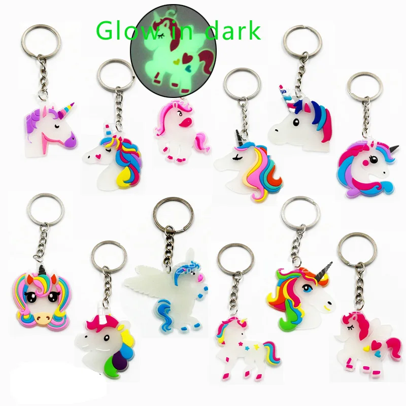 

Cartoon luminous unicorn silicone glow in dark keychain Creative popular PVC soft plastic doll bag pendant jewelry small gift