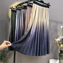 Женская осенне-зимняя бархатная элегантная длинная юбка градиентного цвета, Женская облегающая юбка с высокой талией, большие юбки трапециевидной формы, плиссированные юбки qh2023