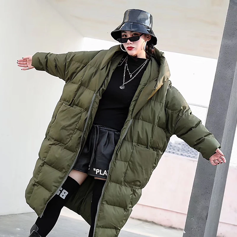 TWOTWINSTYLE зимнее теплое хлопковое пальто для женщин с капюшоном и длинным рукавом, свободные толстые женские парки, пальто большого размера, мода