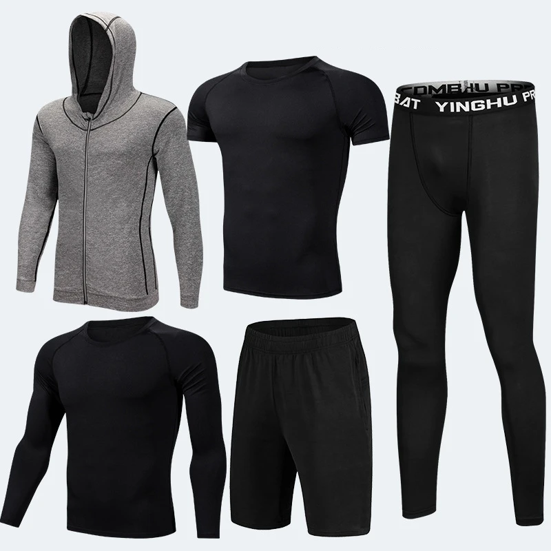 Men's Compression Sport Suits 5pcs/set Quick Dry Running Sets Sports Training Gym Fitness Tracksuits Exercise Workout Tights - Цвет: MKMS5005