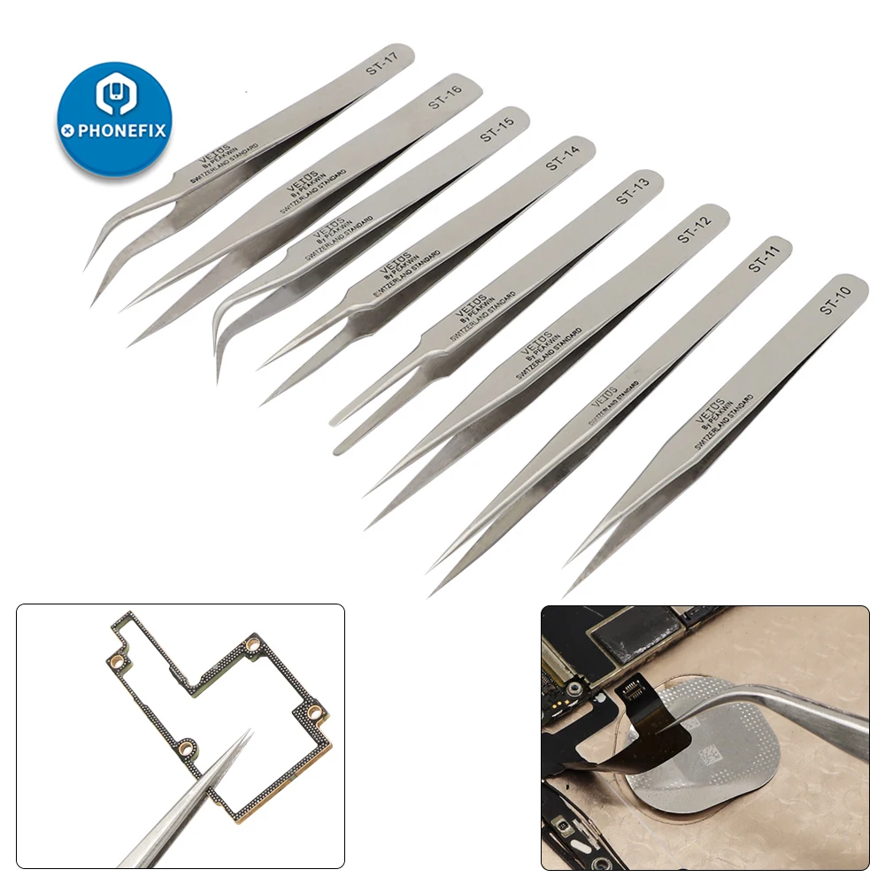 Precision Anti-static Tweezers ESD Anti-acid Stainless Eyelash Extension Tweezers For Electronic Cell Phone Repair Tools Kit