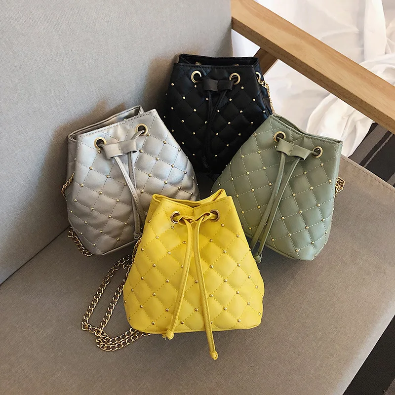 

19 Summer New Style Korean-style INS Fairy Bag Women's Rhombus Bucket Pull-belt Crossbody Bag