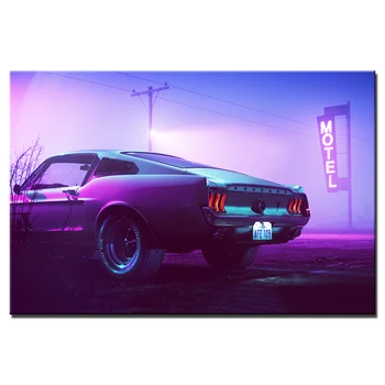 

Neon Mustang Supercar Poster Unframed Canvas Painting Wall Art Pictures Print For Living Room Home Decor