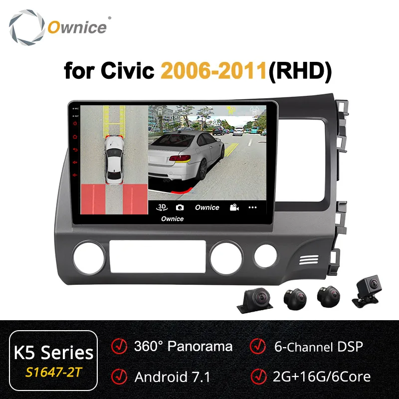 Ownice Android 9,0 Восьмиядерный k3 k5 k6 автомобильный Головной блок для Honda Civic 8 2004-2009 DVD gps DSP 4G LTE SPDIF радио 360 панорама - Цвет: S1647-2 K5