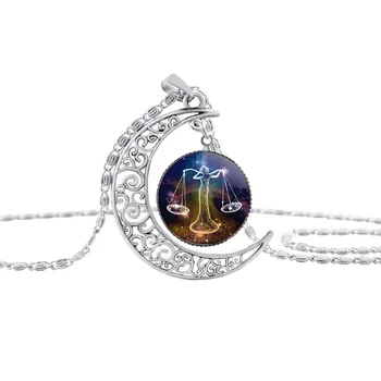 

5 Star Sky Universe Animal 12 Constellation sign Crescent Necklace Moon Geometric Pendant Necklace Half Moon Zodiac jewelry