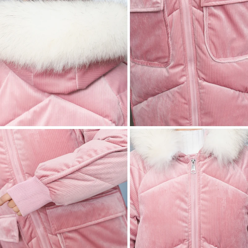Вельветовая хлопковая парка с меховым большим воротником зимняя куртка длинная свободная с капюшоном женская теплая хлопковая стеганая куртка толстые женские парки W1387