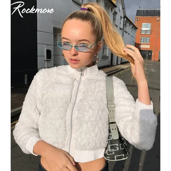 

Rockmore Furry Woman Winter Coats And Jackets Bodycon Turtleneck Zipper Coat Streetwear Harajuku Winter Jacket Women 2019 Autumn