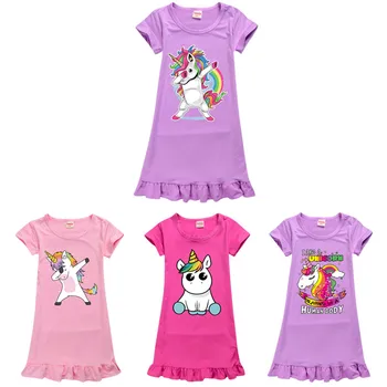 

Unicorn Anime Dress Girls Nightdress Clothes Summer Casual Cartoon Nightgown Childrens Clothing Short Sleeve Pajamas Dress