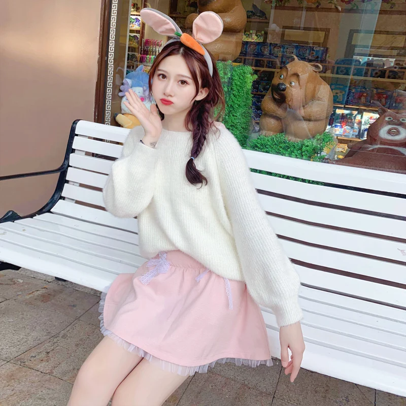Японские Kawaii юбки с высокой талией для женщин и девочек, Лолита, кружевная мини-юбка-пачка с бантом, корейские милые розовые пышные фатиновые Юбки принцессы