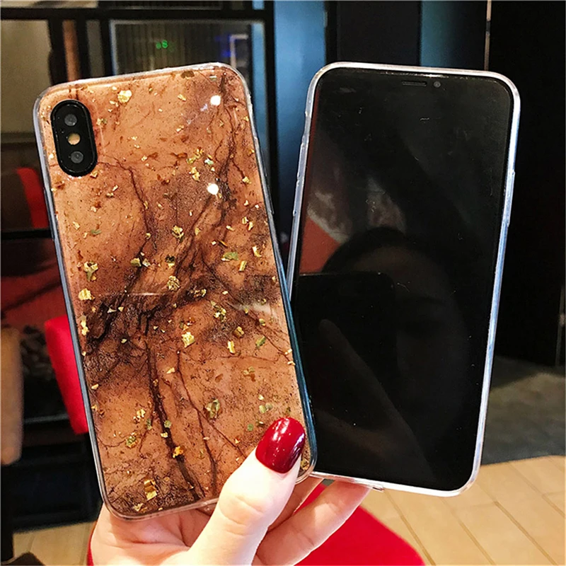 

Luxury Bling Cover For iPhone X XS MAX XR Gold Foil Marble Soft TPU Back Case For Apple iPhone 6S 7 8 Plus Fashion Glitter Cases