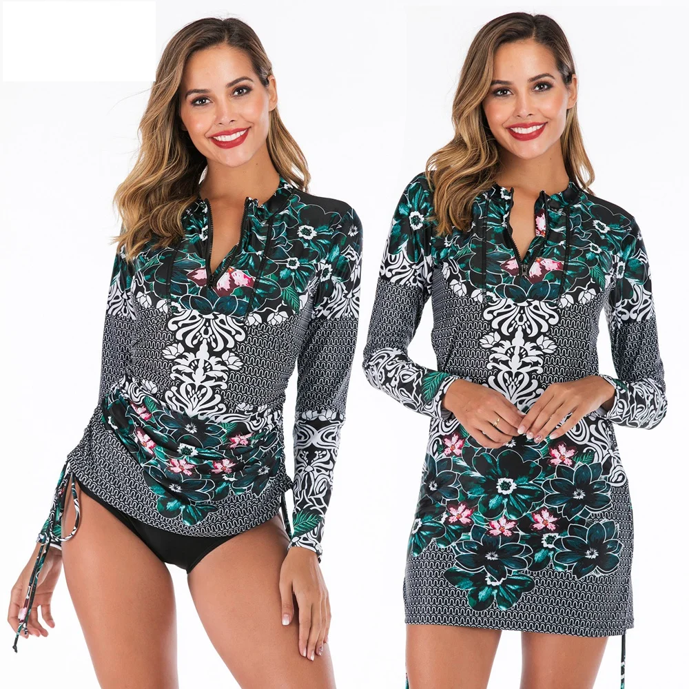 

TYAKKVE 2020 Push Up Tankini Skirt Women Swimwear Plus Size Two Piece Retro Print Bathing Suit Long Sleeve Swimdress Beachwear