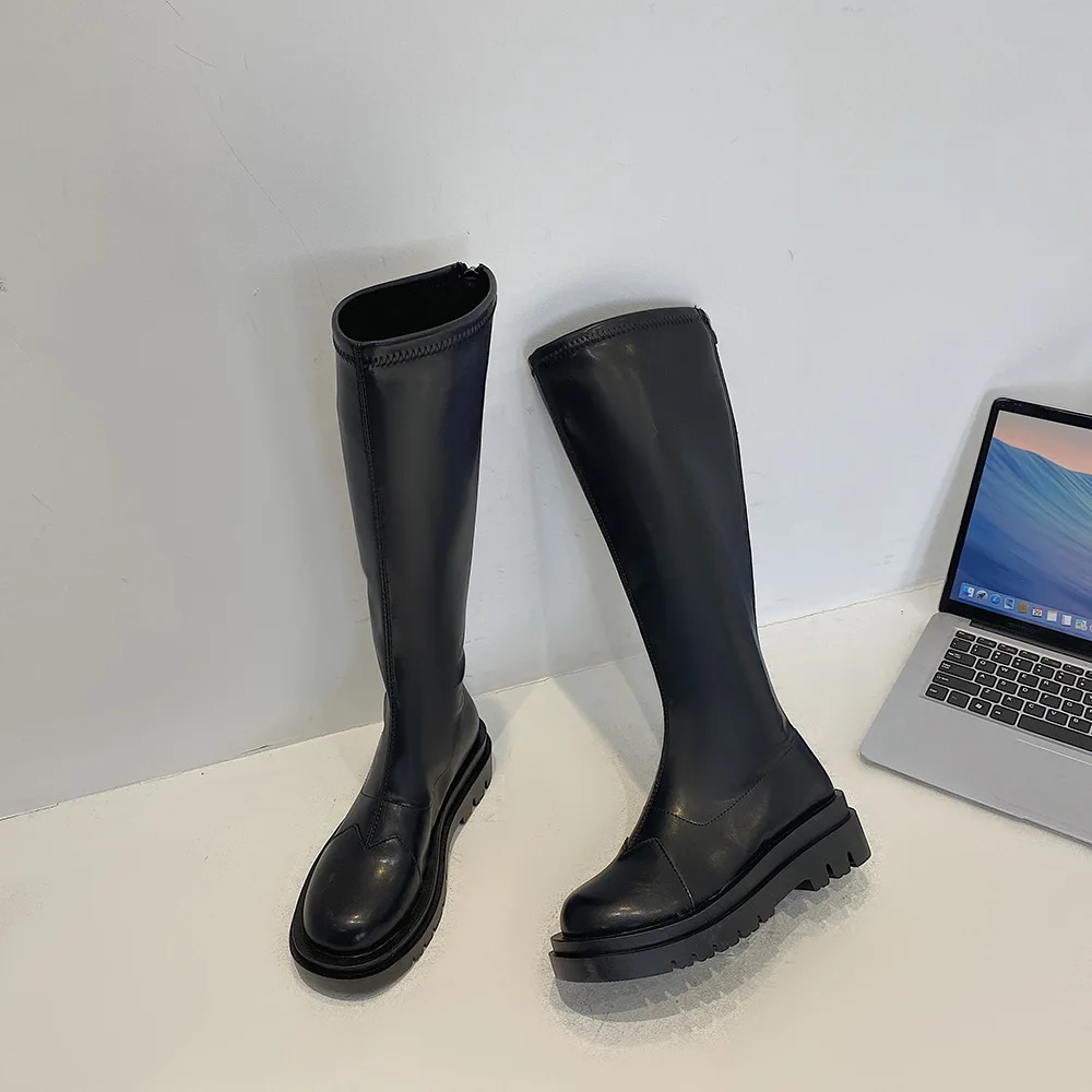 Botas de moto de caña alta para mujer, zapatos sexys de punta redonda,  fondo grueso, diseño de cuero suave, con cordones, nueva tendencia, 2021,  2021|Botas a media pantorrilla| - AliExpress