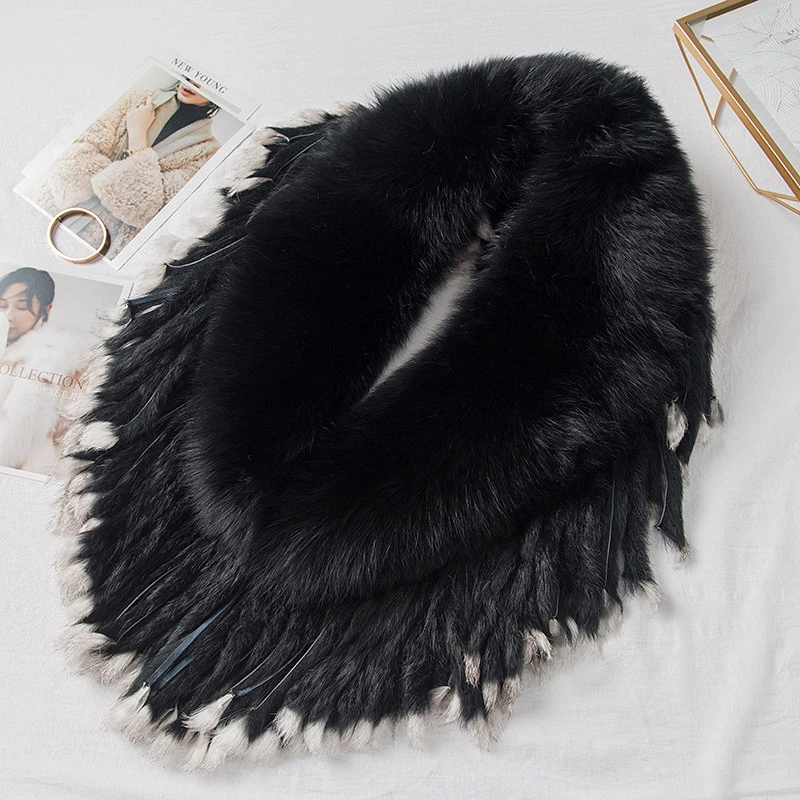 Glaforny настоящий натуральный супер большой енотовый меховой воротник шарф меховая шаль енотовая собака Меховая грелка с кроличьим мехом палантин с бахромой - Цвет: whole black