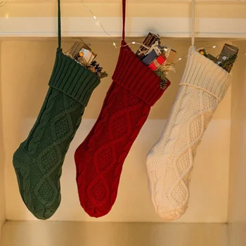 

18Inch Knitted Christmas Stockings Large Capacity Gift Holder Bags Xmas Tree Fireplace Hanging Ornaments Seasonal Decorations vc