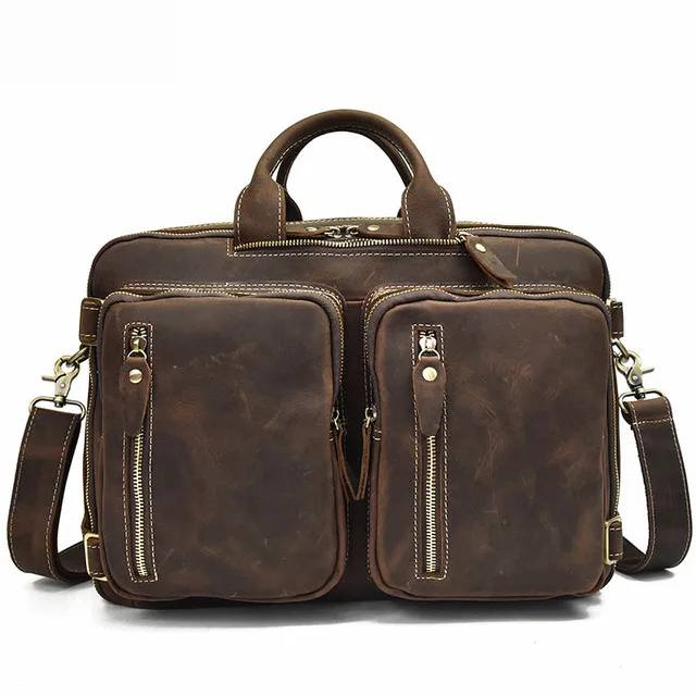 Dark brown2 Мужской толстый кожаный рюкзак crazy horse для ноутбука, большая вместительность, натуральная кожа, 17 дюймов, PC, рабочая сумка, 3 использования, сумка на плечо для выходных - Цвет: Dark brown2
