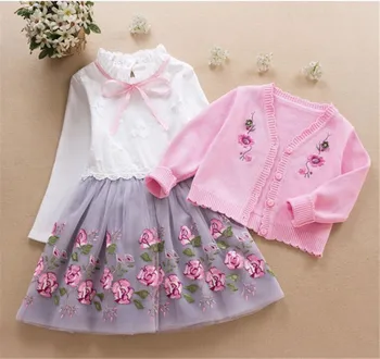 

Kids Girls Clothing Set autumn winter spring Baby Girl Long Sleeve Cotton Sweater Coat+Dress 2Pcs Suits Children Clothes 3-9Year