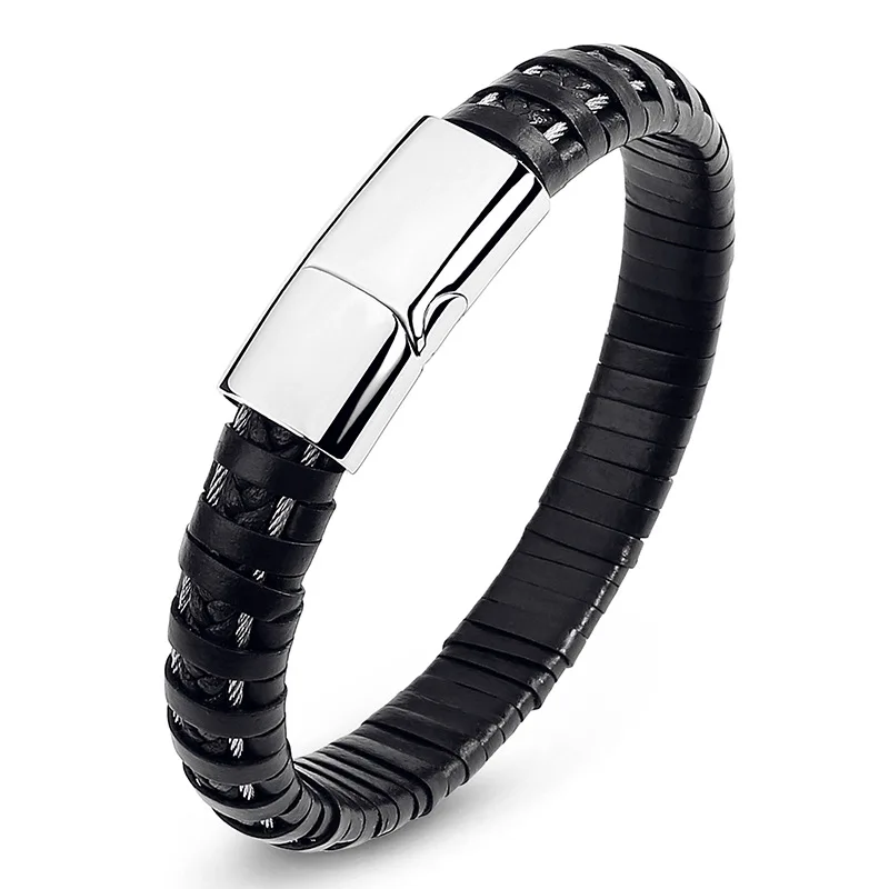 New Fashion Leather Bracelet Men Elegant Design Brown Winding Weaving Titanium Steel Bracelets For Male Wristband Jewelry Gifts