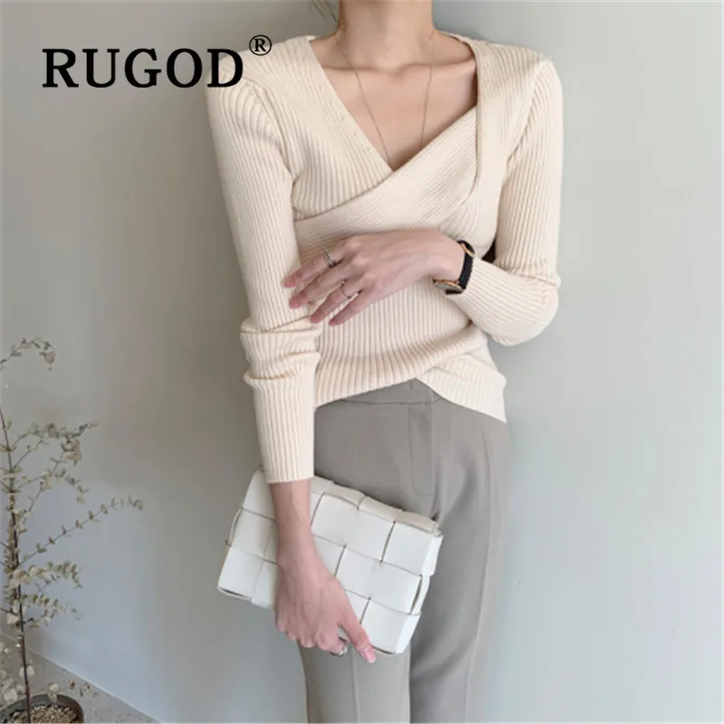 RUGOD корейский стиль Шикарный необычный воротник приталенный Однотонный свитер специальный дизайн джемпер Мода