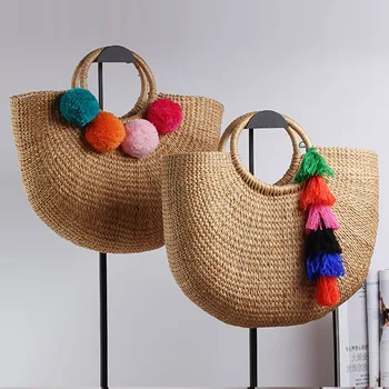 

2020 Beach Bag Straw Totes Bag Bucket Summer Bags With Tassels Women Handbag Braided New High Quality Tassel Rattan Bag