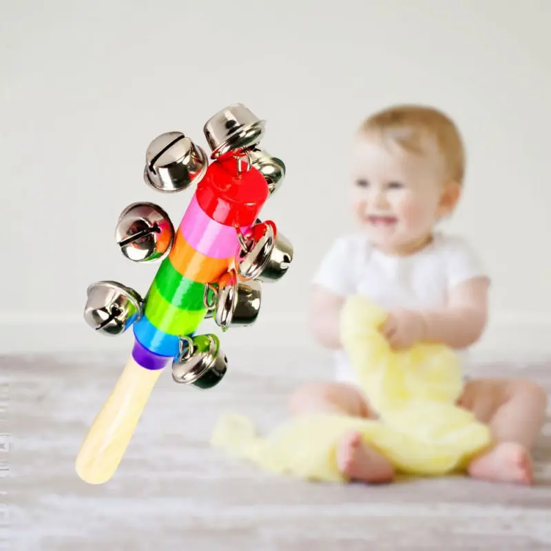 Детская Радужная игрушка, детская коляска, деревянная ручка, колокольчик, погремушка, колокольчик, игрушка, музыкальный инструмент