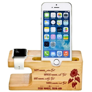 

Customized Watch Bamboo Wood Charging Stand Docking Station Phone Holder Watch Display Gifts for Man Personalized SJZJ-34
