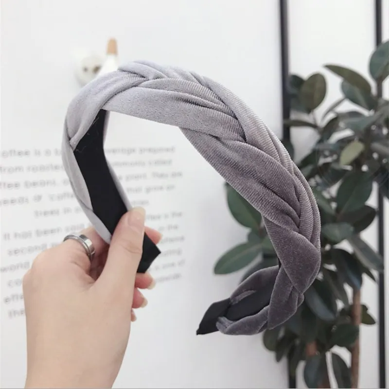 Fashion hair accessories women's gold velvet fabric twist braid wide-angle light headband headband wild girl hair band Headwear