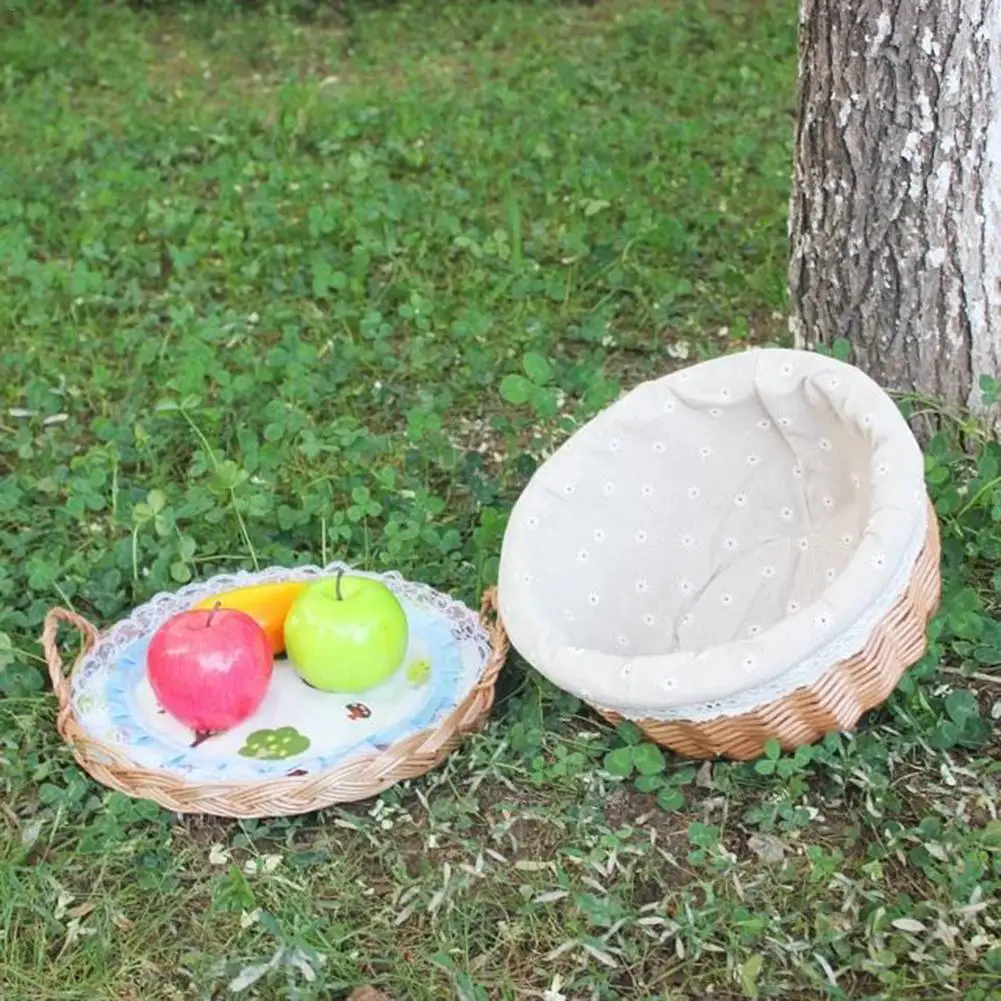 Бамбуковые для еды ручной работы, плетеная корзина из ротанга для фруктов, круглая корзина для пикника, крышка для хлеба, блюдо для пиццы, лоток с крышкой, кухонный Органайзер