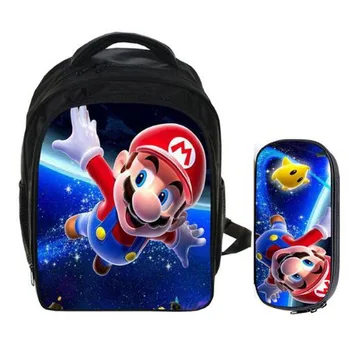 

13 Inch Super Mario Bros Sonic Boom the Hedgehog Boys School Backpacks Children Bagpack Kids Cartoon Mochila Pencil Bag Sets