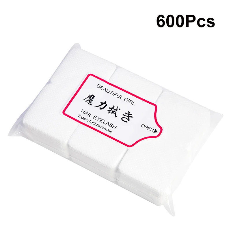 600Pcs Безворсовая жидкость для снятия лака для ногтей хлопковые салфетки для удаления УФ-гелевых наконечников очиститель бумажных подушечек для ногтей инструменты для чистки ногтей - Цвет: 600Pcs