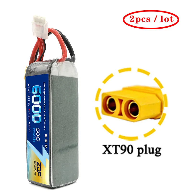ZDF 2 шт./лот 4S LiPo 14,8 в 6000 мАч аккумулятор с ру 50C-100C XT60 Deans разъем для Traxxas X-maxx 1:10 1:8 автомобилей REDCAT LOSI грузовик - Цвет: XT90 plug