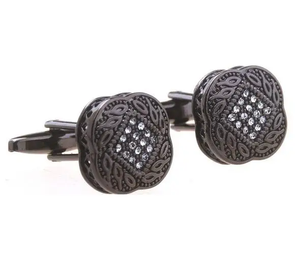 10pairs/lot Enamel Crystal Cufflinks Silver Gunblack Rhinestone Cuff Links Men's Jewelry Wholesale
