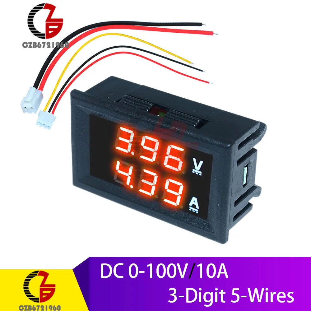 Red-Red DC 0-100V 0-10A цифровой вольтметр Амперметр постоянного тока, 12 В, 24 В, 36 В, 48V Автомобиль Мотоцикл электрический велосипед Напряжение измеритель тока, для батареи тестер - Цвет: Red-Red