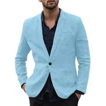 

Single breasted Summer Linen Suit Men's Wide Peaked Lapel Groom Business Blazer