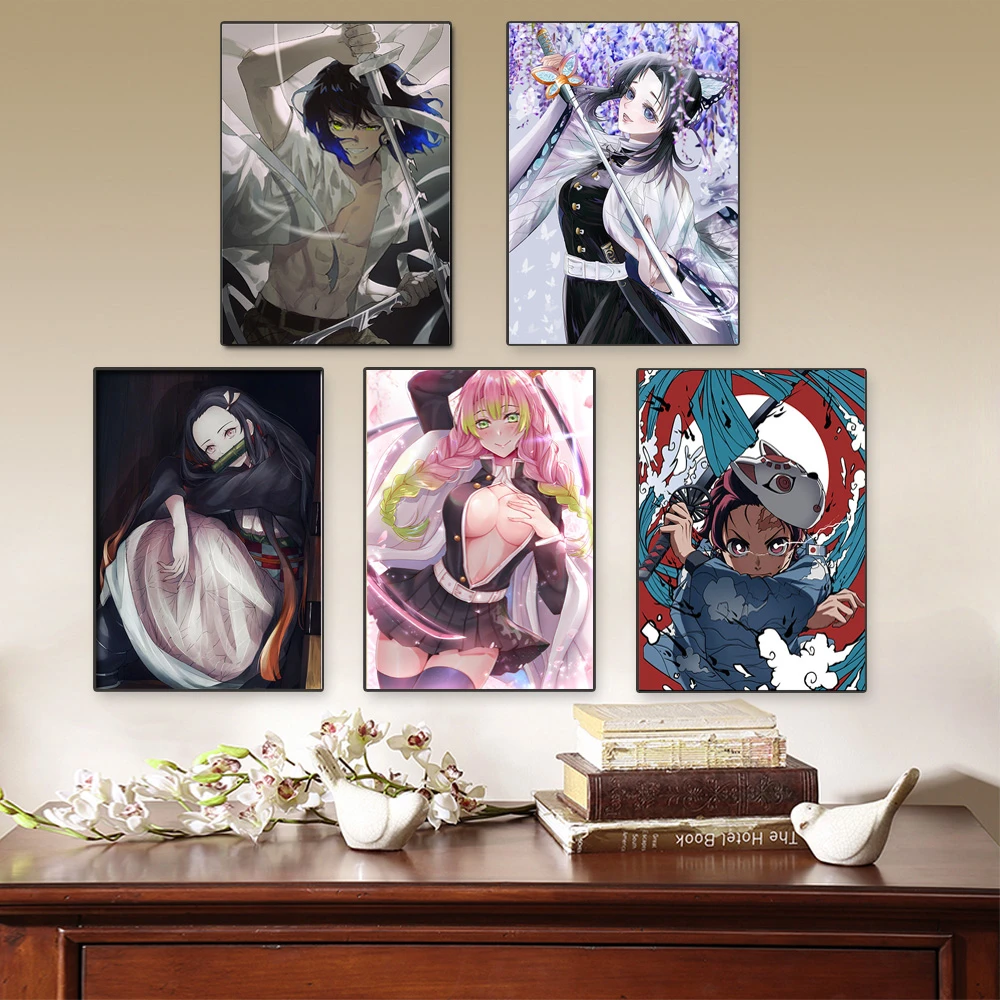 プリントキャンバスの絵画 現代マンガ悪魔特効kimetsuなしyaibaアニメ北欧ポスターフレームピクチャーウォールアートモジュラー家の装飾 Painting Calligraphy Aliexpress