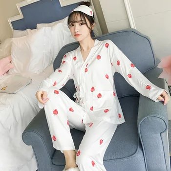 

Women Kimono Pajamas Set Lace Up Women Print Women Pyjama Femme Sleepwear #15